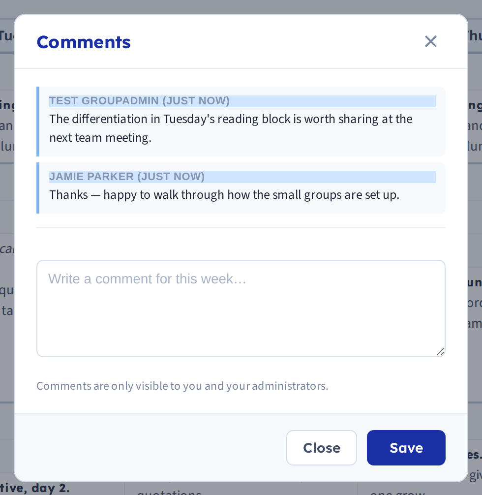 A comment thread on a week