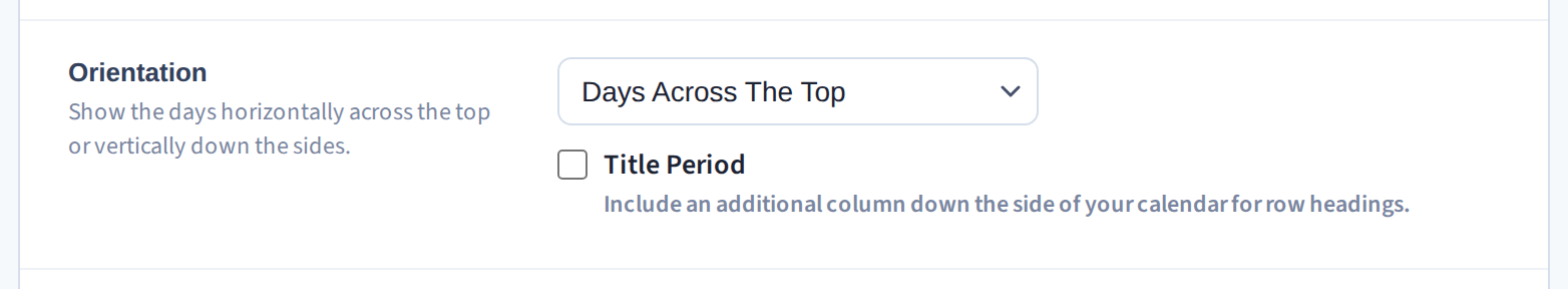The Title Period checkbox, under Orientation