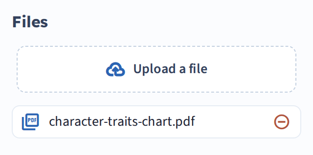 The Files panel in the lesson editor