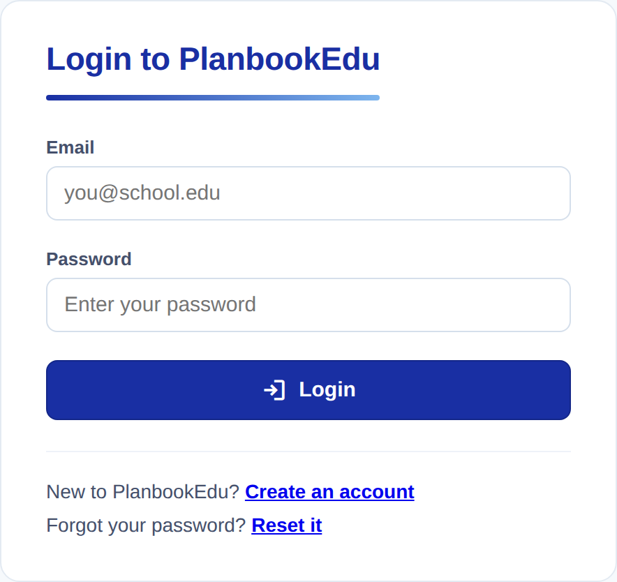 The PlanbookEdu sign-in form