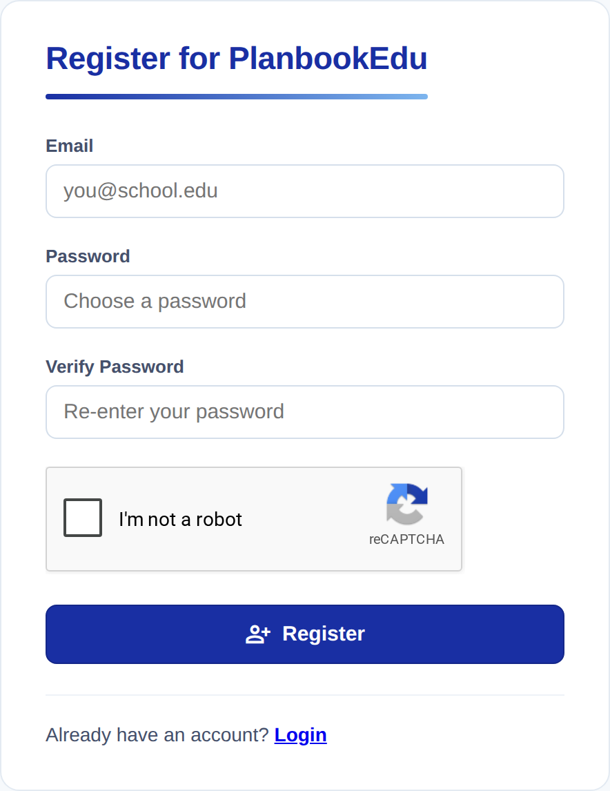 The PlanbookEdu registration form