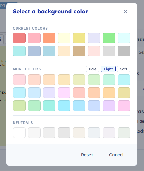 The background color picker, showing the More colors tint toggle and Neutrals