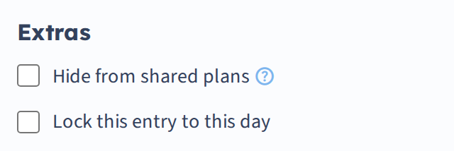 Extras: hide from shares, or lock to the day