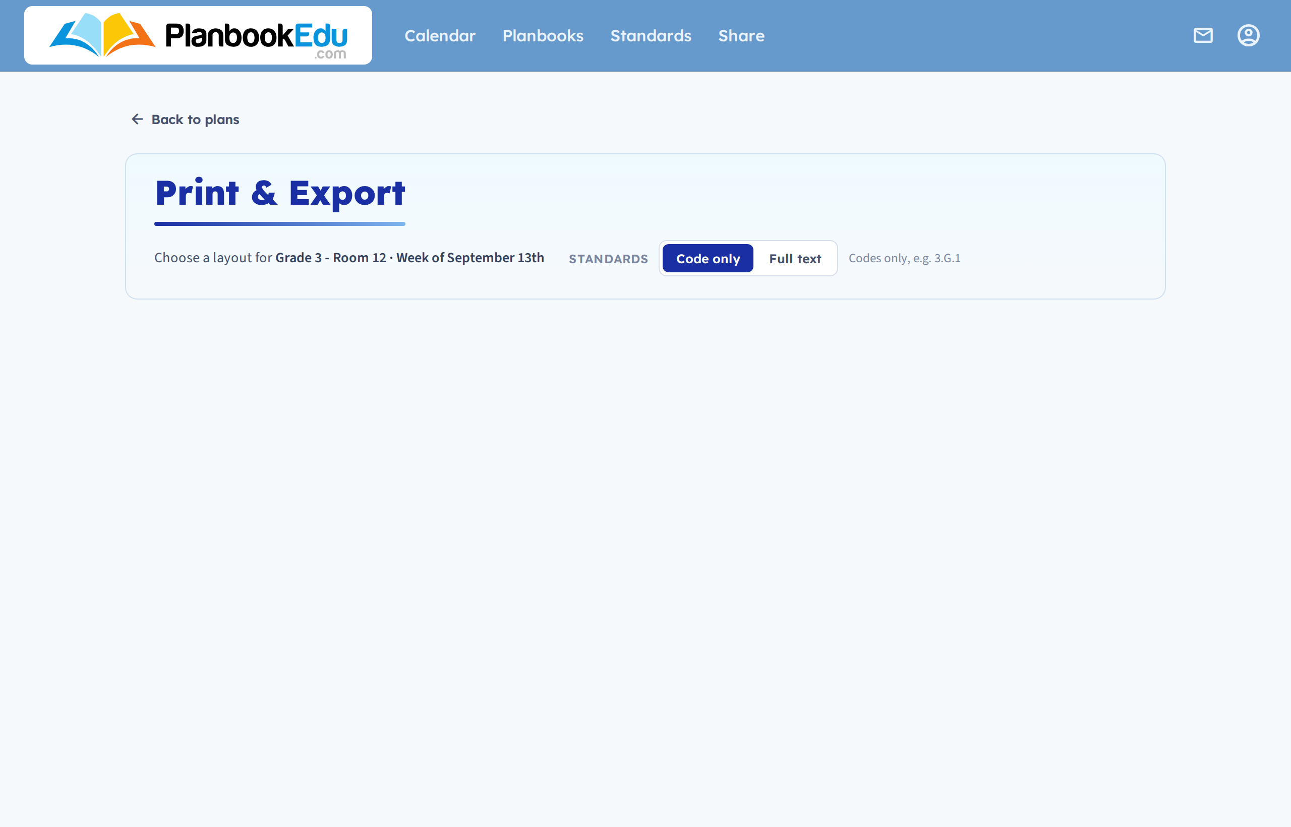 The print and export options