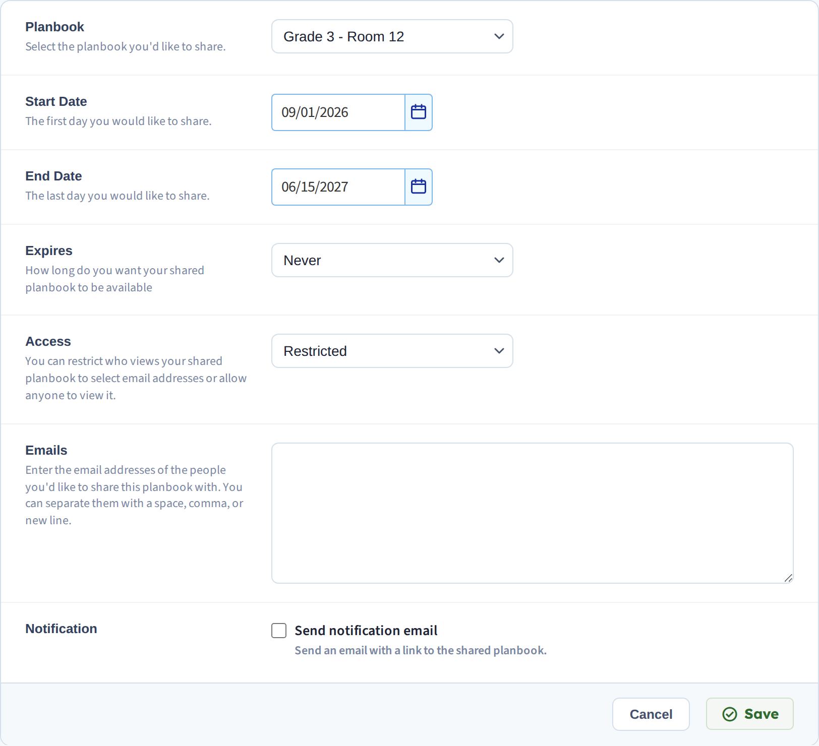 The share settings