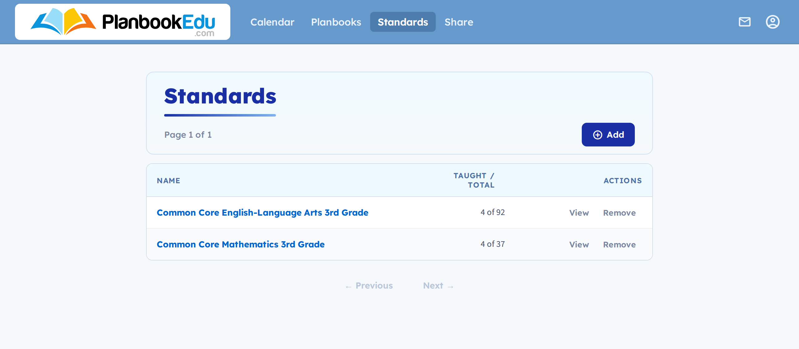 The standards sets in your planbook