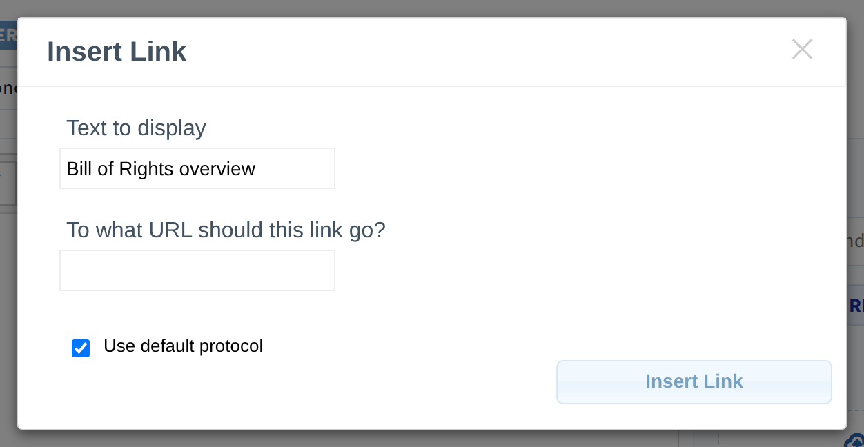 The link dialog